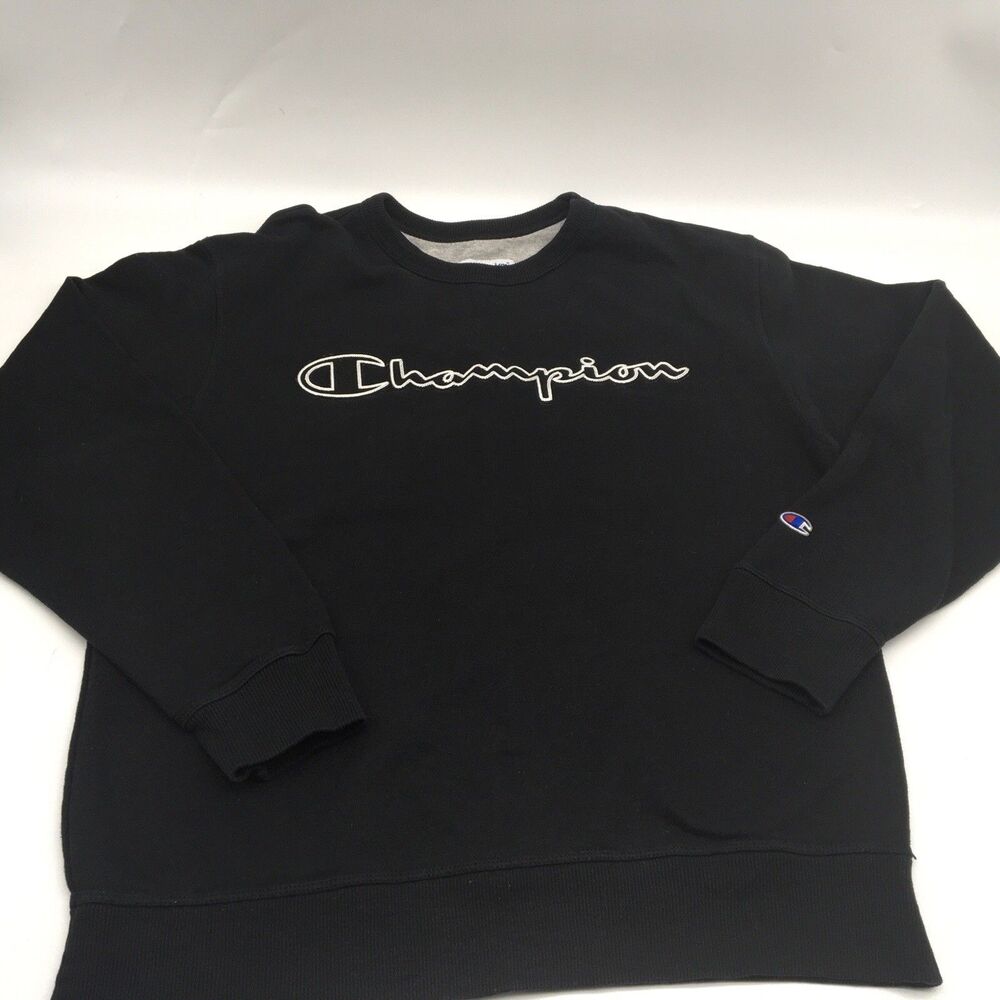 Champion Sweatshirt Mens Medium Sweatshirt Pullover Crew Neck Black Stitched
